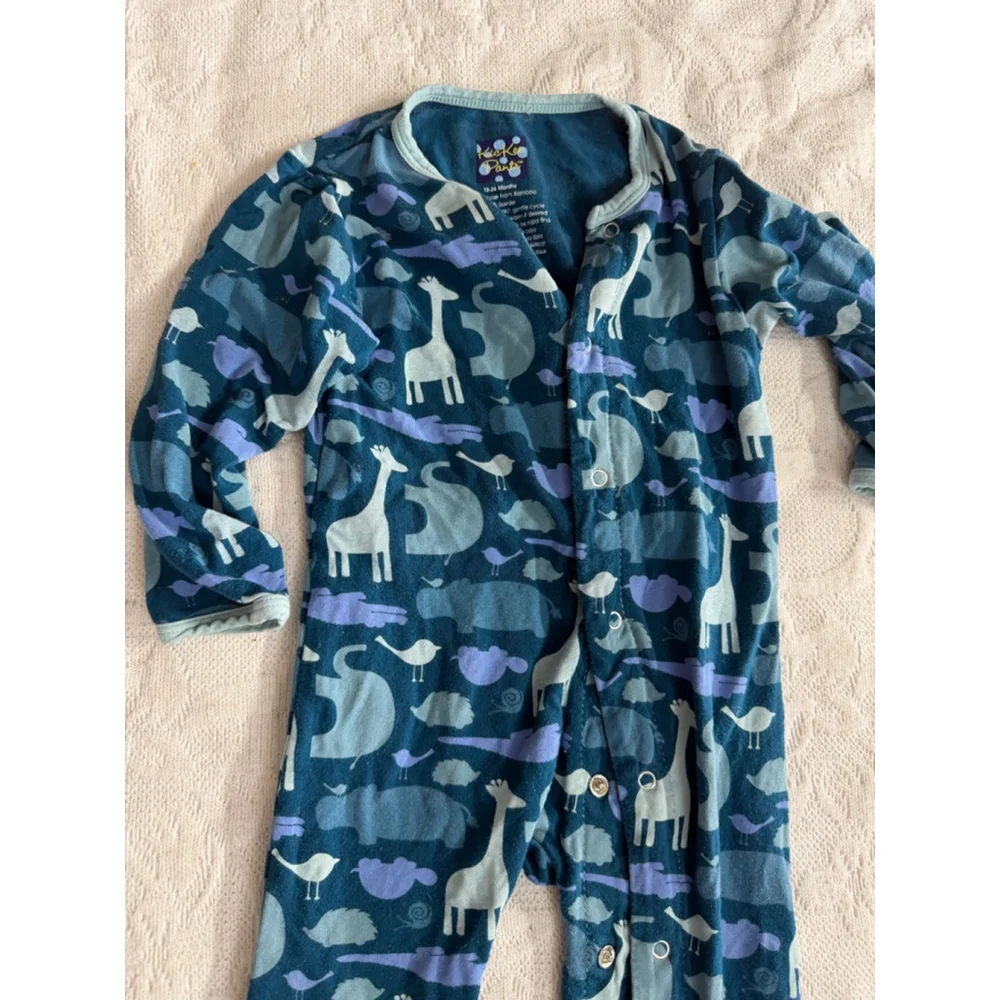 Baby KicKee Pants Blue Gray Animal Print Footie 18-24 Months